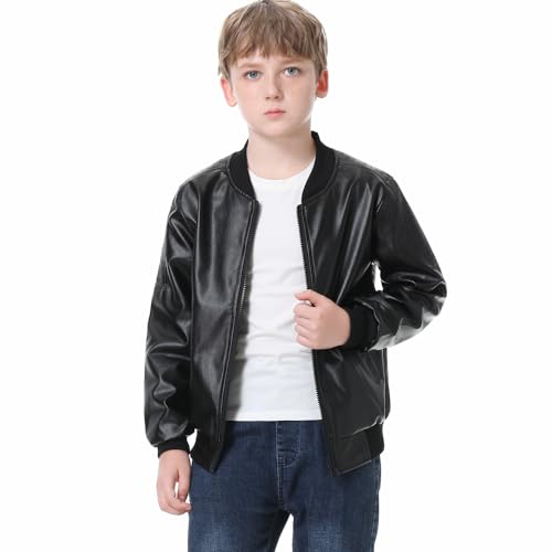 Boys Fashion PU Leather Motorcycle Jacket kids Faux Leather Jackets Coat Children's Outerwear Black 3-13 Years2