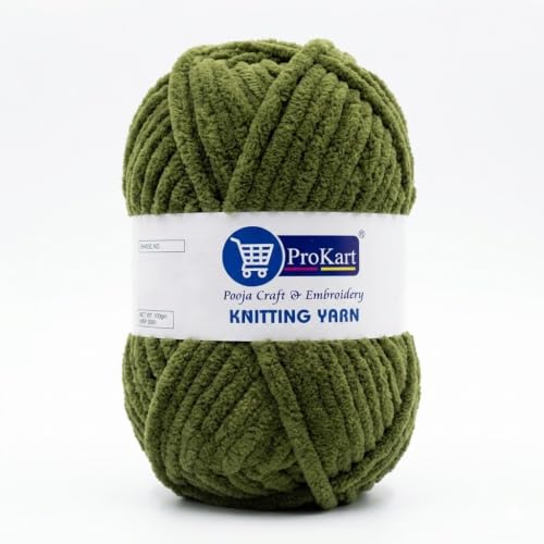 Image of ProKart - Premium Blankie Wool - Super Soft Chenille Yarn for Hand Knitting & Crochet. Ideal for Baby /Adult Blankets, Sweaters, caps, Scarves & Home decor. Sap Green, (100gms 1 Pack)