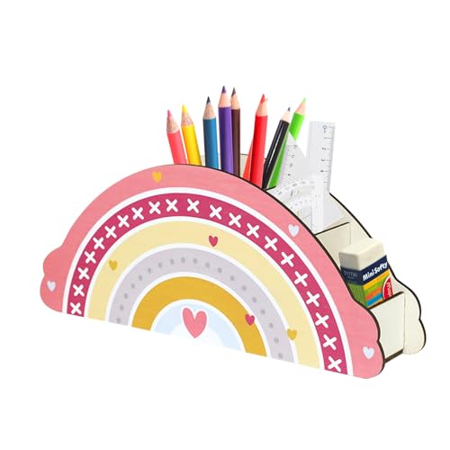 QINGYIWL Portalápices Escritorio, Organizador de Escritorio con 5 Compartimentos, Portalápices de Madera Arcoíris para Escuela, Hogar, Oficina QINGYIWL Portalápices Escritorio, Organizador de Escritorio con 5 Compartimentos, Portalápices de Madera Arcoíris para Escuela, Hogar, Oficina