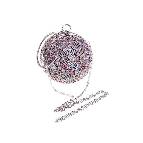 Tngan Ball Shape Clutch Purse Party Handbag Rhinestone Ring Handle Evening Bag - Image 5