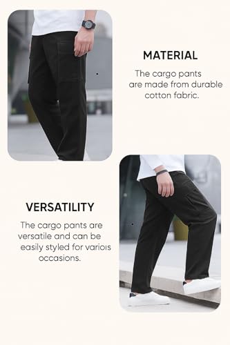 Lymio Men Cargo || Men Cargo Pants || Men Cargo Pants Cotton || Cargos for Men (Cargo-01-04) (2XL, Black)
