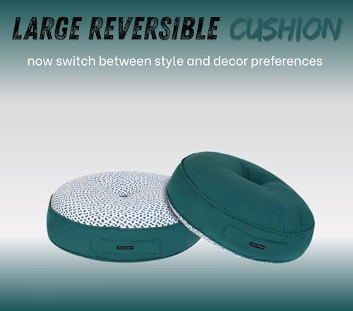 Image of Reversible 60x60x10 cm Woven Quilted Peacock Floor Cushion with Cotton Filler for Seating, Patio Seat, Meditation, Yoga, Pooja, Guests, Living Room, Bedroom, Large Size 24x24x4 Inch