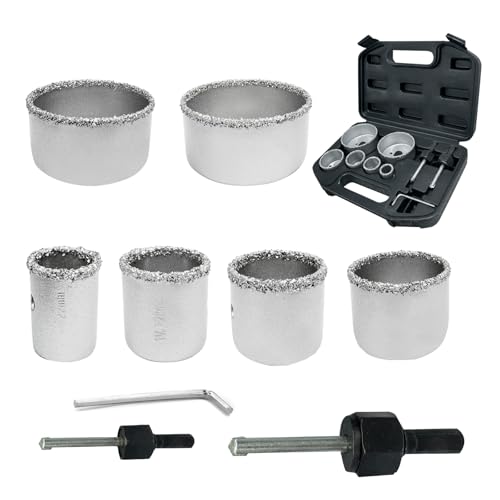 Set di 9 seghe a tazza in carburo, sega a tazza diamantata per piastrelle, punta per trapano brasata per piastrelle, adatta per piastrelle, ceramica, pietra, granito, marmo (22/28/35/44/68/73 mm)