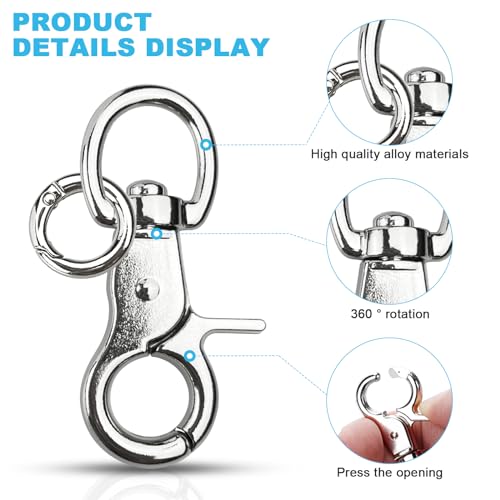cersaty® 8 Stk Bolzenkarabiner, Scherenkarabiner mit Drehgelenk für Hundekette, Katzengürtel, Schlüsselketten, Kameragürtel mit 8 Stk Karabiner rund(Silber)