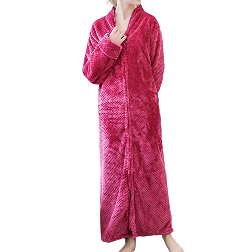 Women's Long Housecoat Fuzzy Bath Robe Fleece Oversized Zipper Thick House Coat Warm Winter
