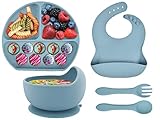 vajilla bebe tous amazon 【Diseño científico】 Los tazones y platos de silicona diseñados con una fuerte ventosa, se adaptan a la mayoría de las mesas y sillas de bebés. Para que los niños pequeños no puedan tirar platos con comida al suelo. El plato para bebés contiene 3 compartimentos, para diferentes alimentos. El babero tiene 4 tallas ajustables, que se adapta perfectamente al cuello del bebé. El diseño de cuchara y tenedor con mango duro es más resistente a la torsión que un mango blando.