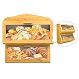 SRRUI Eck-Brotkasten für die Küche, extra groß, natürlicher Bambus-Brotbehälter mit Acryltür...