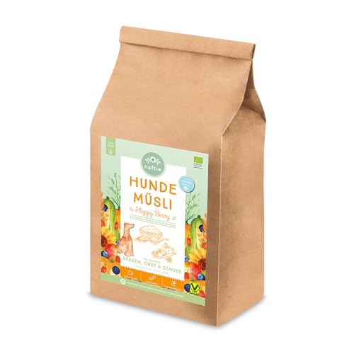 naftie Bio Hundeflocken Hundemüsli Happy Berry - Flocken-Mix für Hunde mit Dinkelflocken Kokosflocken Beeren-Obst und Gemüse - vegan - 3kg