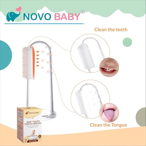 Image of Novo Baby Soft Silicone Baby Fruit & Food Feeder | 1 PCS Silicone Food Dispensing Spoon 90ML | 2 PC Spoons BPA-Free Finger Toothbrush | Baby Feeding Set (Multicolor)