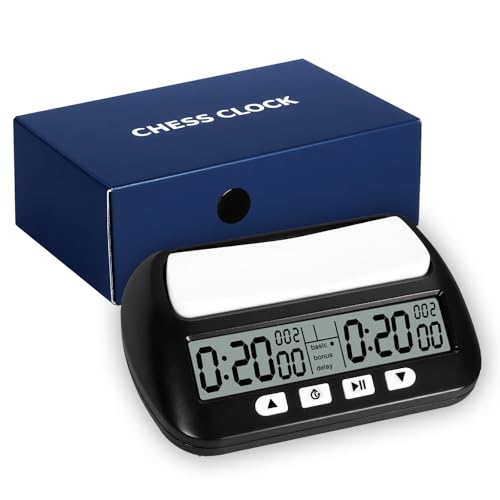USHOP Orologio da Scacchi,Timer scacchi con display digitale multifunzione – visualizzazione conto alla rovescia/bonus/ritardo,controllo a 4 pulsanti,orologio scacchi per tornei e giochi da tavolo