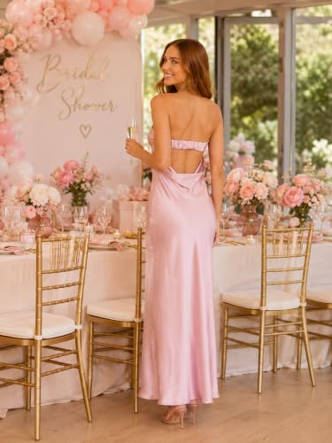 Image of Realtix Summer Satin Strapless Backless Maxi Dress for Women Wedding Guest