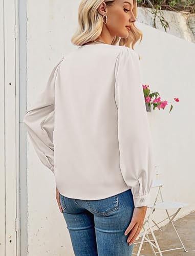 Neweek Blouses for Women Dressy Casual Ruffle V Neck Long Sleeve Shirts Trendy Work Womens Tops3