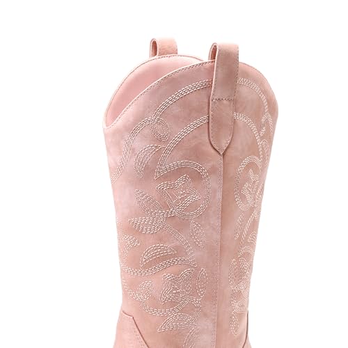 Image of DREAM PAIRS Cowboy Boots for Women Cowgirl Western Boots Fashion Embroidery Stitched Chunky Heel Mid Calf Boots
