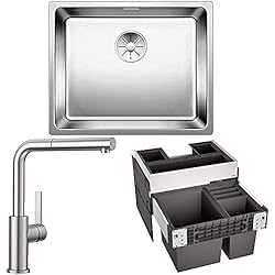 Fregadero Blanco Andano 400 If BLANCO ANDANO 500-IF 522965 - Fregadero de cocina para instalación normal,acero inoxidable y Grifo mezclador de cocina, acero inoxidable y sistema de separación de basura, color negro