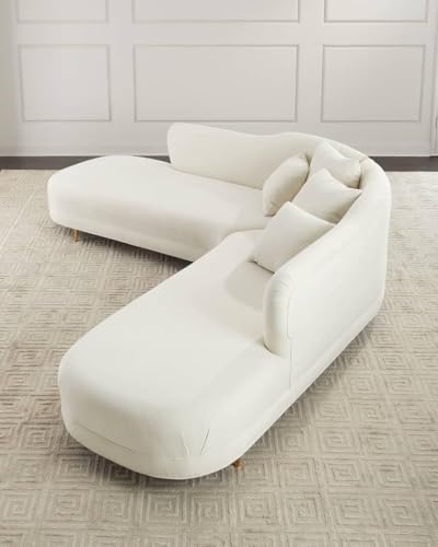 Image of Modern Futuristic J- Style Curved Velvet Sofa, Sectional Sofa Round Arm with Soft Pillow for Living Room, Bedroom, Hallways (Cream)