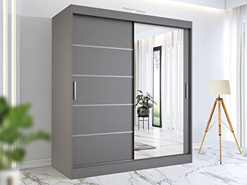 RAC3 Sliding Wardrobe with LED Light, Grey, 150cm