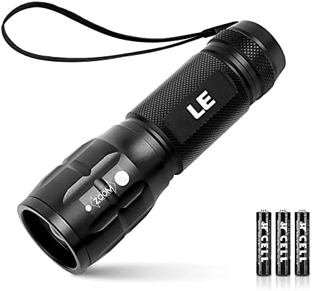 LE LED Taschenlampe Klein, Zoombare Flashlight für Kinder, Schwarz | Extrem Hell Zoombare Mini Taschenlampen (Inklusive Batterie), Tragbare Wasserdichte Handlampe für Camping, Outd