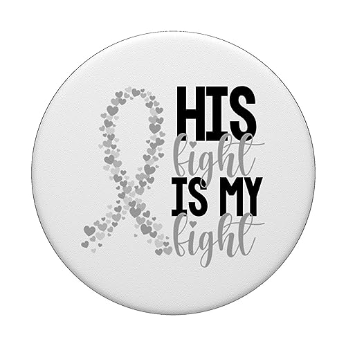 His Fight Is My Fight Warrior Pearl Ribbon Lung Cancer PopSockets Swappable PopGrip, Black - Image 3