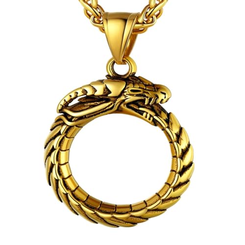 U7 Punk Chameleon/Eagle/Dragon/Hawk/Wolf Necklaces for Men Women, Retro Black Stainless Steel Animal Pendant Personalized Jewelry Gift Cool Necklace w