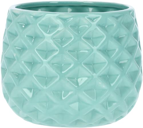 KOTARBAU® Macetero de cerámica, diámetro de 13 cm, para Flores y Plantas, Color Azul Turquesa, Maceta Decorativa, Redonda, Diseño geométrico y Minimalista, Cerámica esmaltada Brillante