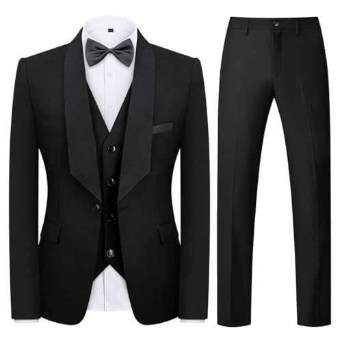 KUDMOL Mens Suit 3 Piece Tuxedo One Button Blazer Vest Trousers Sets for Wedding Party Prom