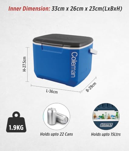 Image of Coleman 16Qt Excursion Ice Box, 15L, Small Cooler Box, Holds 22 Cans (16-Quart, Blue)
