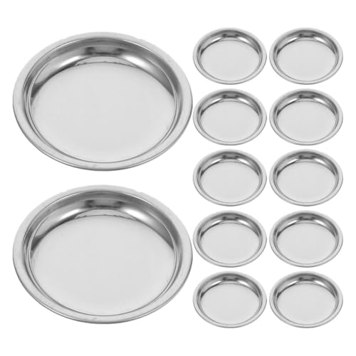 CIYODO 12pcs Stainless Steel Round Tea Bag Coasters Holder Plates Kitchen Saucer for Neat Tea Drinking Area Versatile Dipping Dish Seasoning Tray for Home Office Party