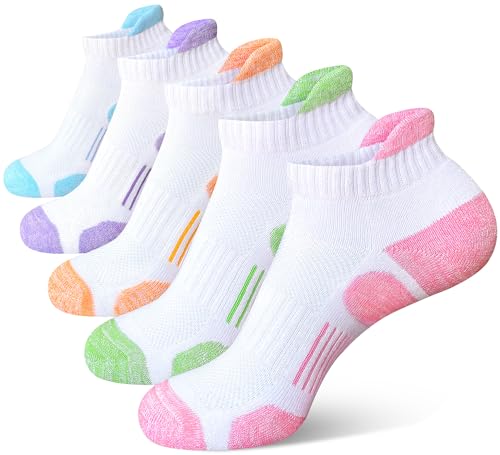 Heyoboy Womens Cotton Thick Cushioned Athletic Running Ankle Socks 5 Pairs