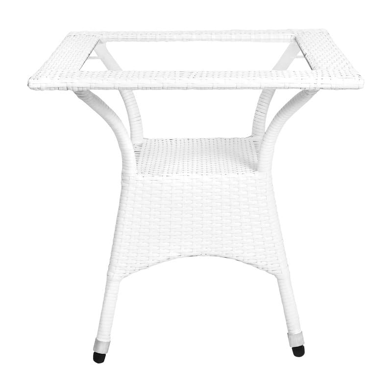 Image of Amazon Brand - Solimo Rattan and Wicker Garden Patio Seating Chair and Table Set Outdoor Balcony Garden Coffee Table Set Furniture with 1 Square Glass Top Table and 2 Chairs Set for Home (White)