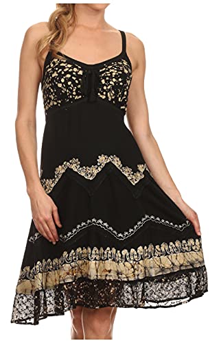Sakkas Jolie Batik Embroidered Adjustable Spaghetti Strap Dress