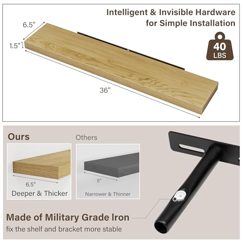 Image of Acovy 36in Long Floating Shelves for Wall Set of 2, Wood Wall Shelves for Bathroom Bedroom Kitchen Living Room Laundry Room, Modern Floating Shelf for Home Decor