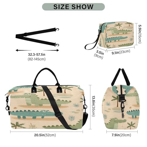 Travel Duffle Bag Weekender Bags Overnight Bag with Toiletry Bag Gym Duffel Bag Alligator Palm Leaf for Travel Business Trips Sport3