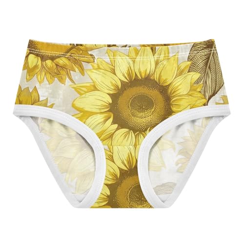 Vintage Sunflowers Yellow Brown Panties Little Girl Toddler Underwear Floral Cotton Cartoon Briefs Kids Undies 2t