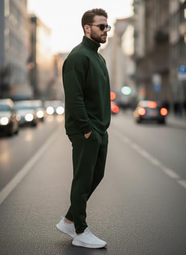Image of Mack Jonney Solid Half Zipper Track Suit for men | Co-ord Set | Warm Fleece Tracksuit Set | Full Sleeve Sweatshirt
