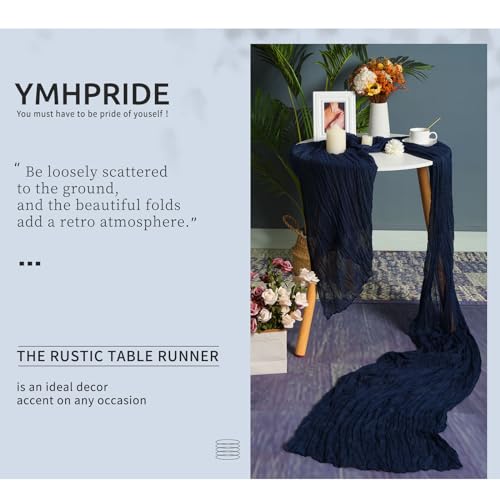 YMHPRIDE 6 Packs Cheesecloth Table Runner Navy Blue, 55x300cm Blue Rustic Gauze Fabric Boho Table Runner - Image 4