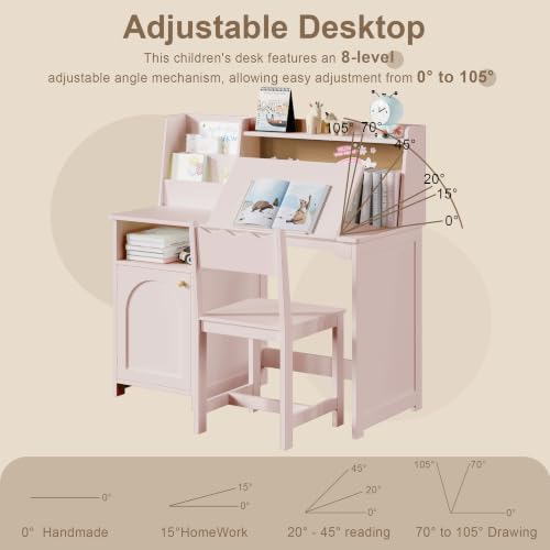Image of Treocho Kids Study Desk and Chair Set with Tiltable Desktop for 5-12