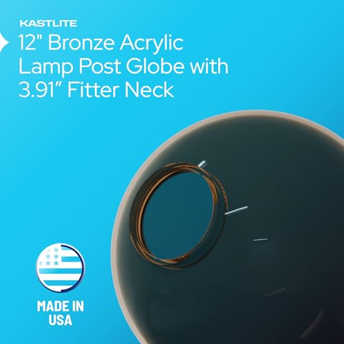 Image of KASTLITE 12 inch Bronze Acrylic Lamp Post Globe, 3.91 inch Fitter Neck, USA Made | Street Light Cover Replacement - Outdoor Lighting Diffuser for Yard - Weatherproof, UV & Impact Resistant - Plastic Not Glass