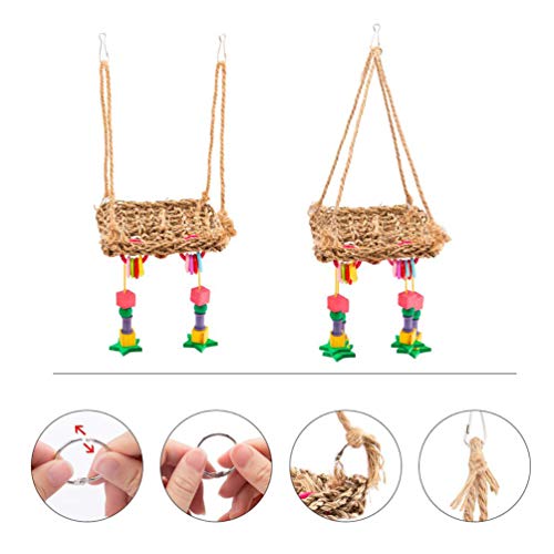 POPETPOP Bird Hammock-Bird Foraging Toy Perch Net Seagrass Mat Parakeet Swing Bird Toys for Cockatoo,Cockatiels-Conure-Budgie-Parakeet-Lovebird-Parrots - Image 6