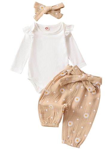TiaoBug Baby Mädchen Kleidung Set Langarm Body mit Blumenmuster Lange Hose...