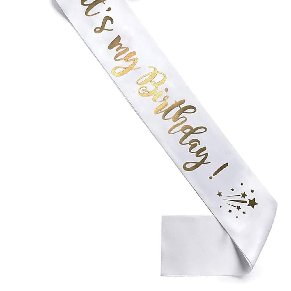 Fascia Compleanno In Raso - It's My Birthday, Oro Rosa Su Bianco - Foto 8