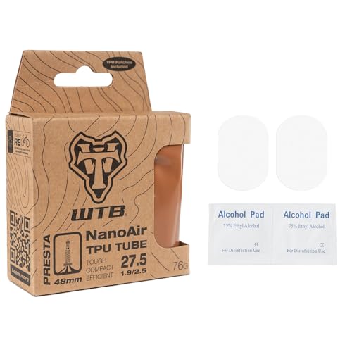 WTB NanoAir - Tubo interior de TPU para bicicleta de montaña, 27.5 x 1.9-2.5 pulgadas, 60% más ligero y 3 veces más pequeño que el tubo de bicicleta tradicional, válvula Presta de 48 mm, incluye dos