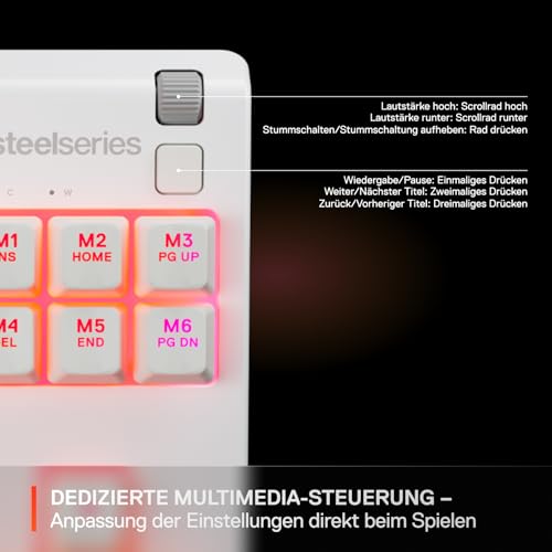 SteelSeries Apex 3 TKL White RGB Gaming-Tastatur – Kompakter Tenkeyless-Formfaktor – 8-Zonen-RGB-Beleuchtung – Wasser- und Staubresistenz… – Ansicht 6