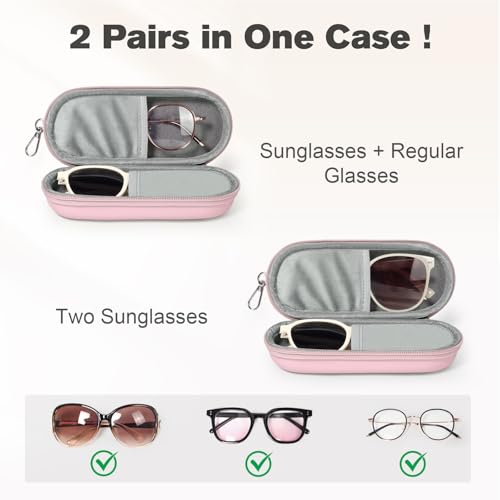 Image of Double Eyeglasses Case, Dual Glasses Sunglasses Organizer with Zipper Closure, Eyewear Storage Box for Men Women Travel