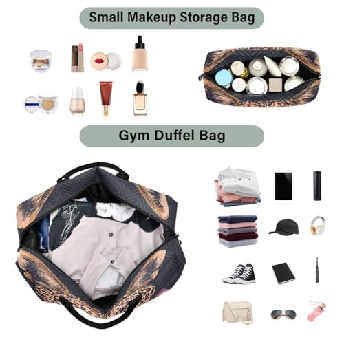 Leopard Bow Black Travel Duffle Bag Gym Bag Weekender Bags with Toiletry Bag Travel Trip Tote Bag4