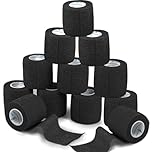 ANAMPION 12 Rolls Self-Adhesive Football Sock Tape 5cm x 4.5m Self Adherent Cohesive Bandages Wrap First Aid Athletic Sports Tape for Wrist Ankle Pet & Vet Wrap for Dogs, Horse (Black)