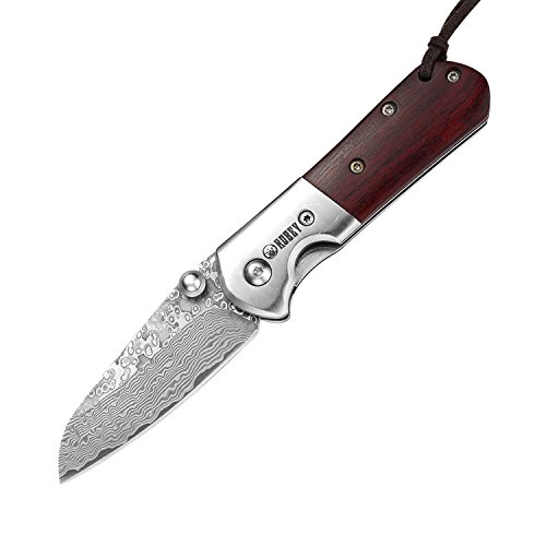 KUBEY Cutlery Wood Folding Pocket Knife, Thumb Open and Liner Lock, for Outdoor Camping Hiking and Everyday Carry (#DM098)