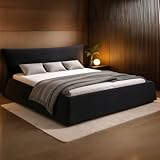 SmartEdge King Size Upholstered Bed with Oversized Soft Velvet Thick Headboard, Modern Luxury Soft Bed Frame King Size Cloud Bed Frame, Elegant Design Platform Bed, No Box Spring Needed, Black