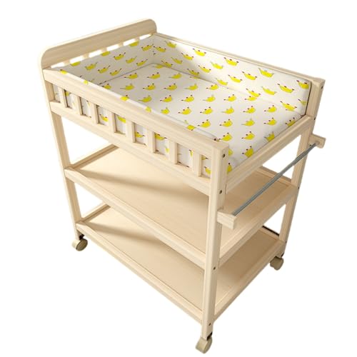 おむつ 交換台 木製おむつ交換テーブル 大容量 キャスター付き, 腰痛対策 移動 ポータブル収納 おむつ替え 育児用持ち運び 簡単 新生児ケア台 ベビー用品収納 (3層,B)のサムネイル