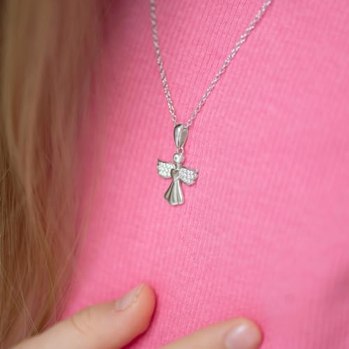 In Season Jewelry 925 Sterling Silver 16" Young Girl's Clear Cubic Zirconia Guardian Angel Necklace - CZ Angel Pendant Necklaces for Girls3