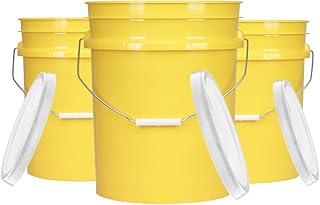 House Naturals 5 Gal Yellow Plastic Buckets Food Grade BPA Free Premium 90 mil pails with Gasket Lids - Pack of 3 - Made in USA